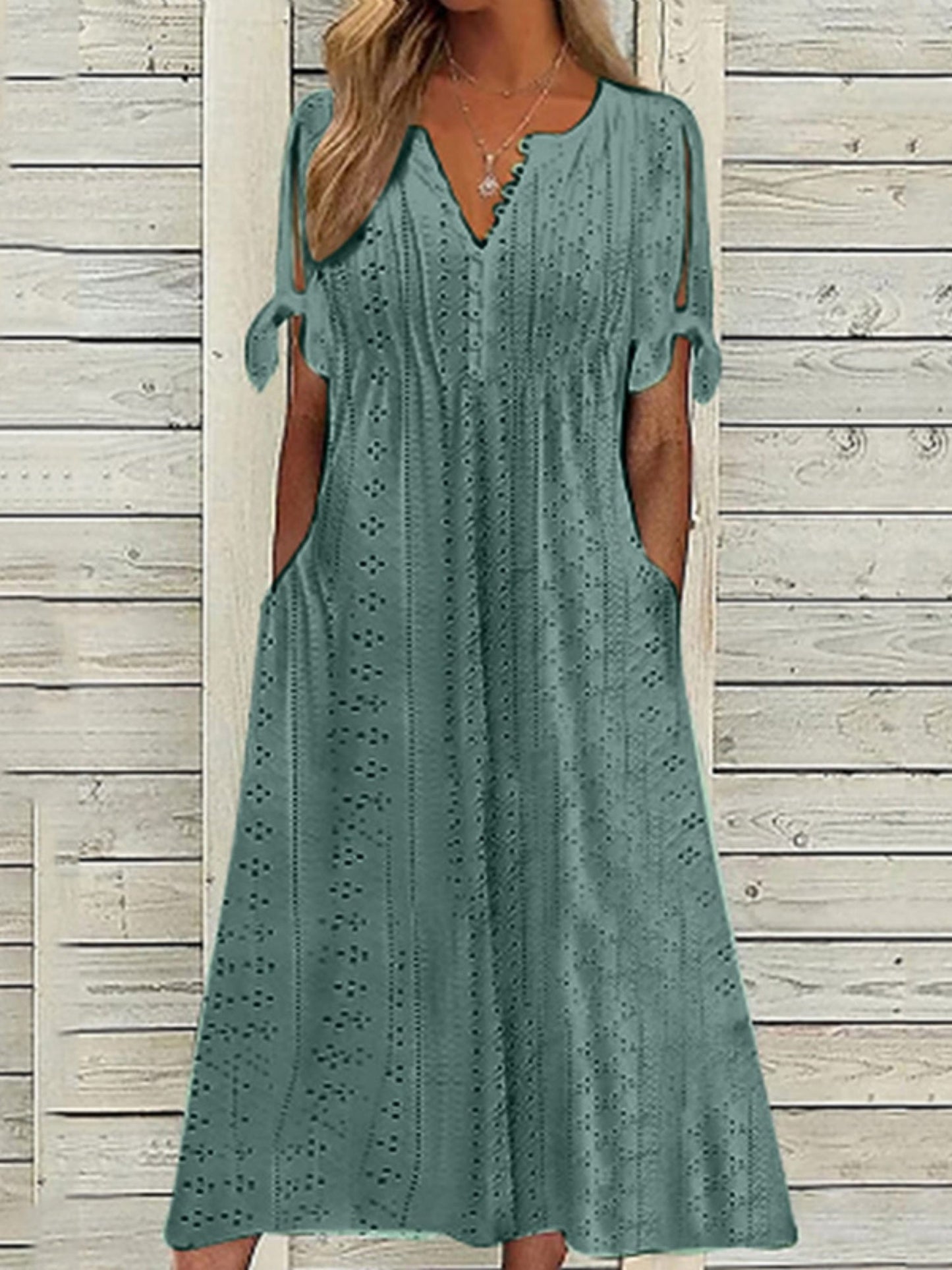 Hollow Out Off-shoulder V-neck Lace Ruffles Maxi Dresses