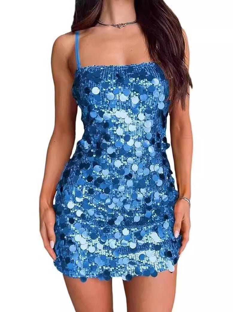 Sequined Backless Mini Dress