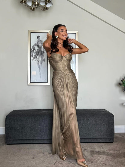 Crimp Hot Stamping Lace Up Slit Parties Maxi Dresses