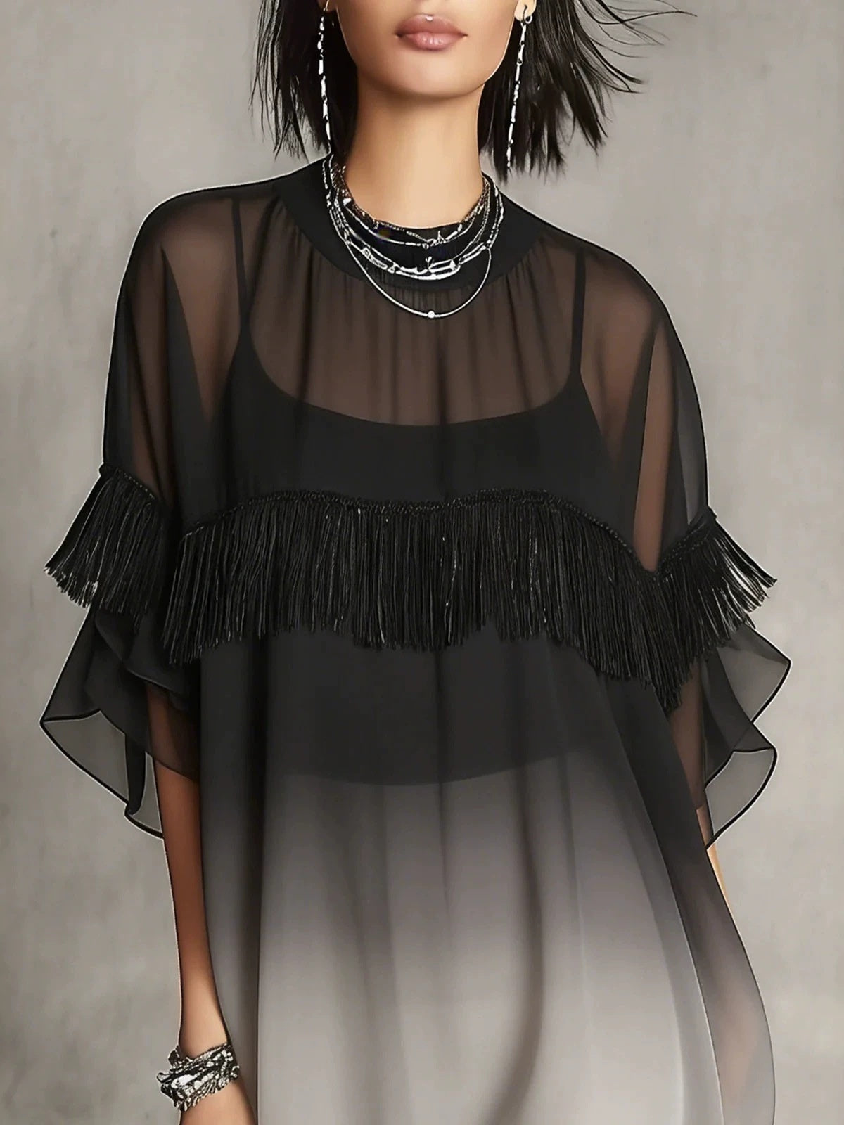 European And American Style Short-sleeved Mini Dress With Ruffled Trim