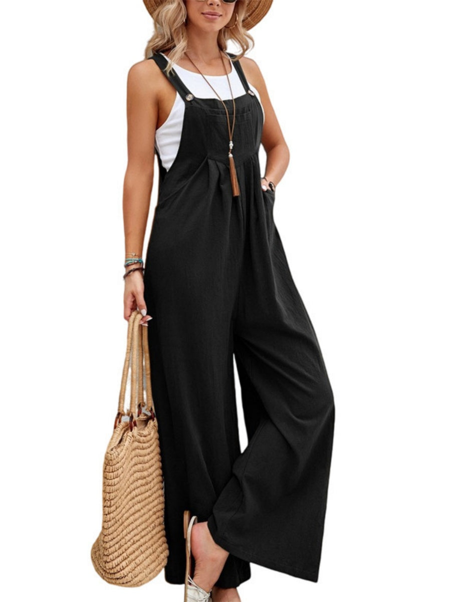 Solid Color Casual Pocket Jumpsuits