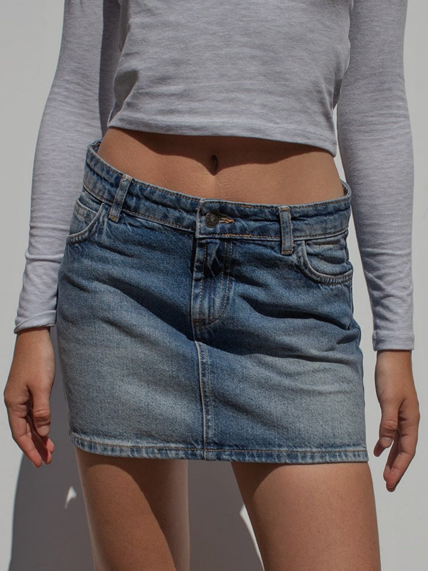 Camouflage Stretch Washed Denim Mini Skirt