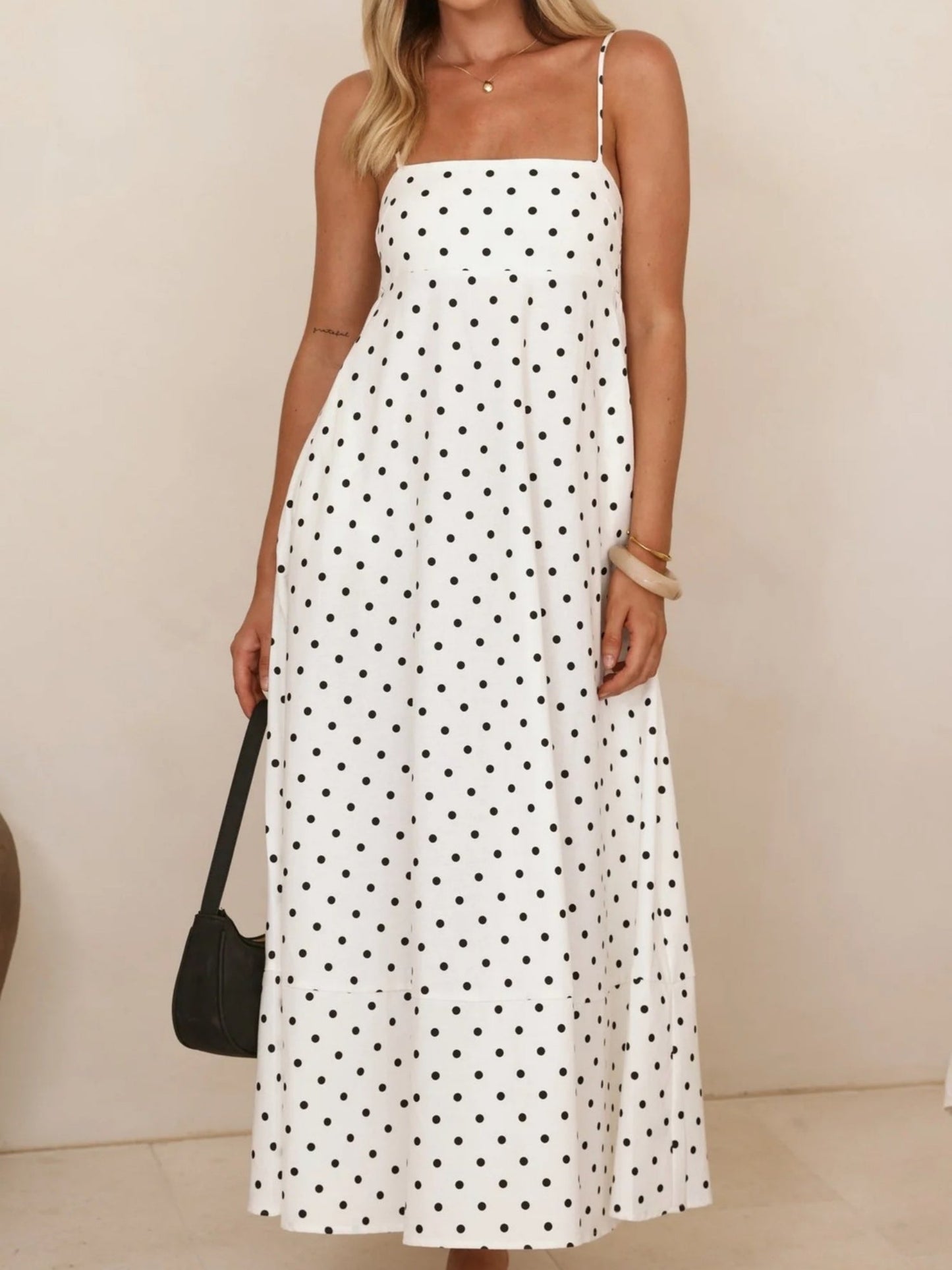 Polka Dots High-waisted Halter Top Large Skirt Maxi Dresses