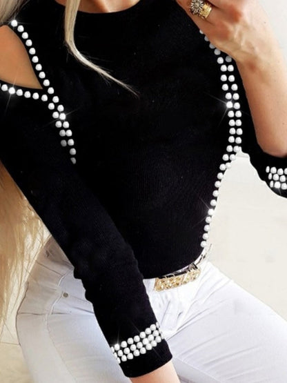 Rhinestone-studded Hollow Jacket T-shirts