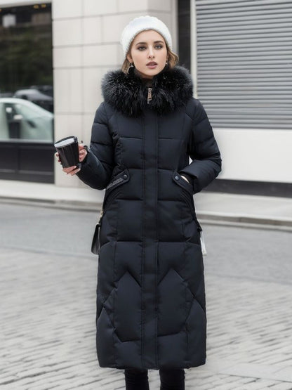 Thick Fur Collar Over-the-knee Mid-length Pocket Down Jacket