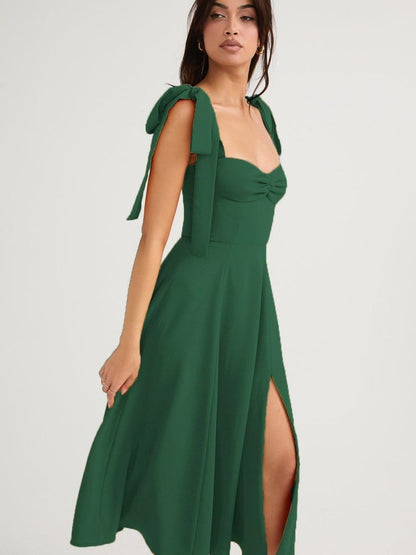 Lace Up Slit Bridesmaid Cocktail Party Maxi Dresses