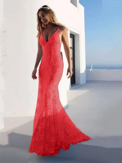 Lace White V-neck Camisoles Formal Dress Maxi Dresses