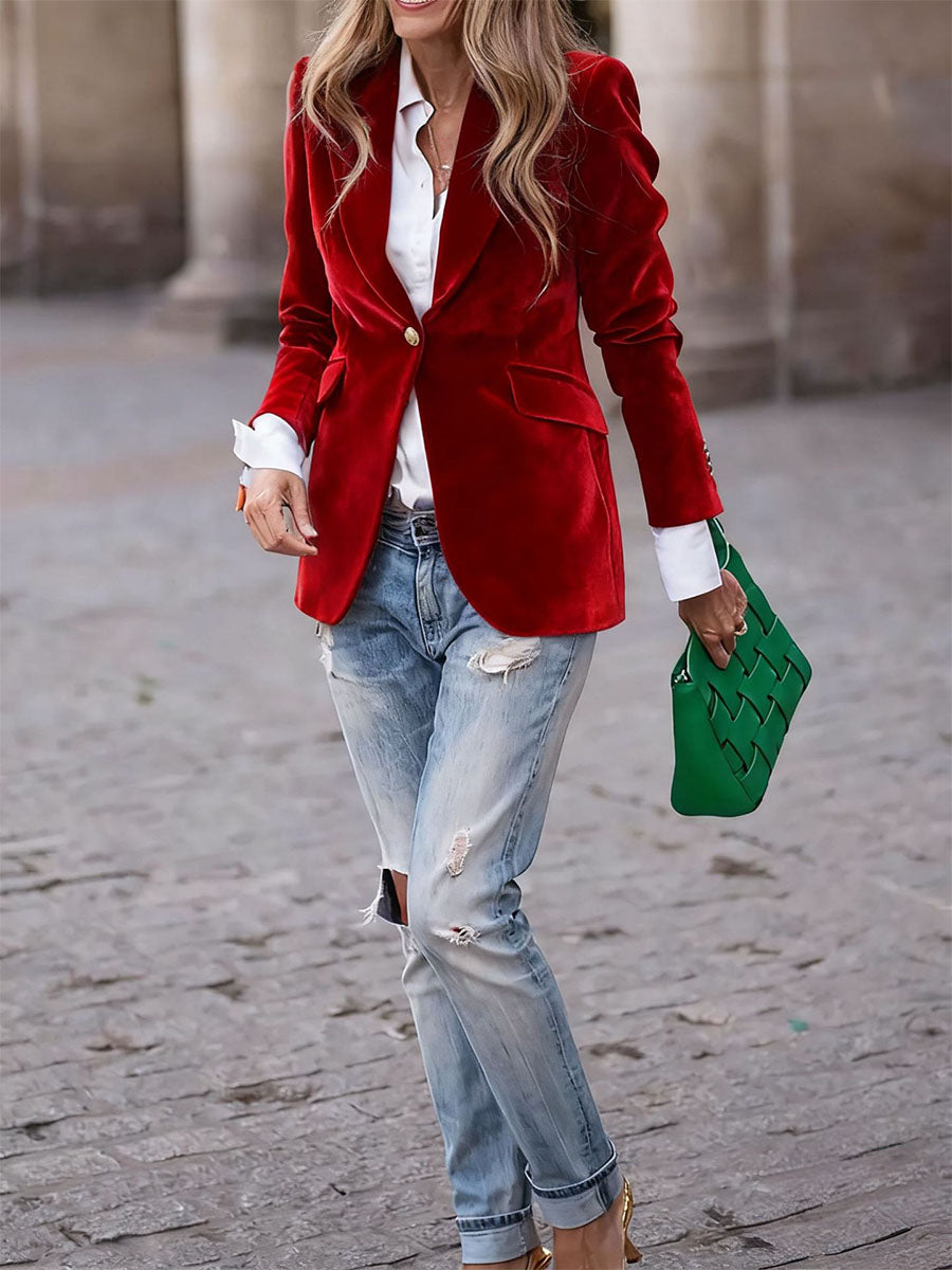 Velvet Single Breasted Blazer
