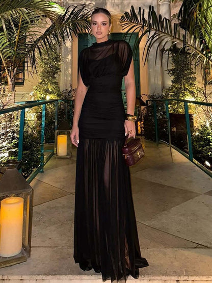 Fitted, Bodycon Maxi Dress With Mesh Panels