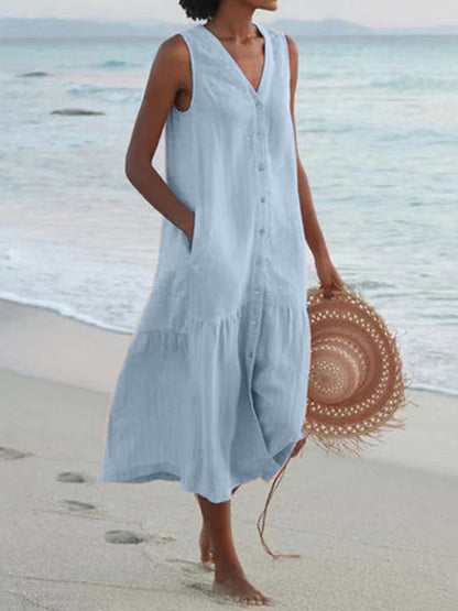 Loose-fitting V-neck Midi Dress