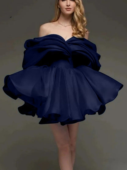 Off-the-shoulder Glossy Short Dress