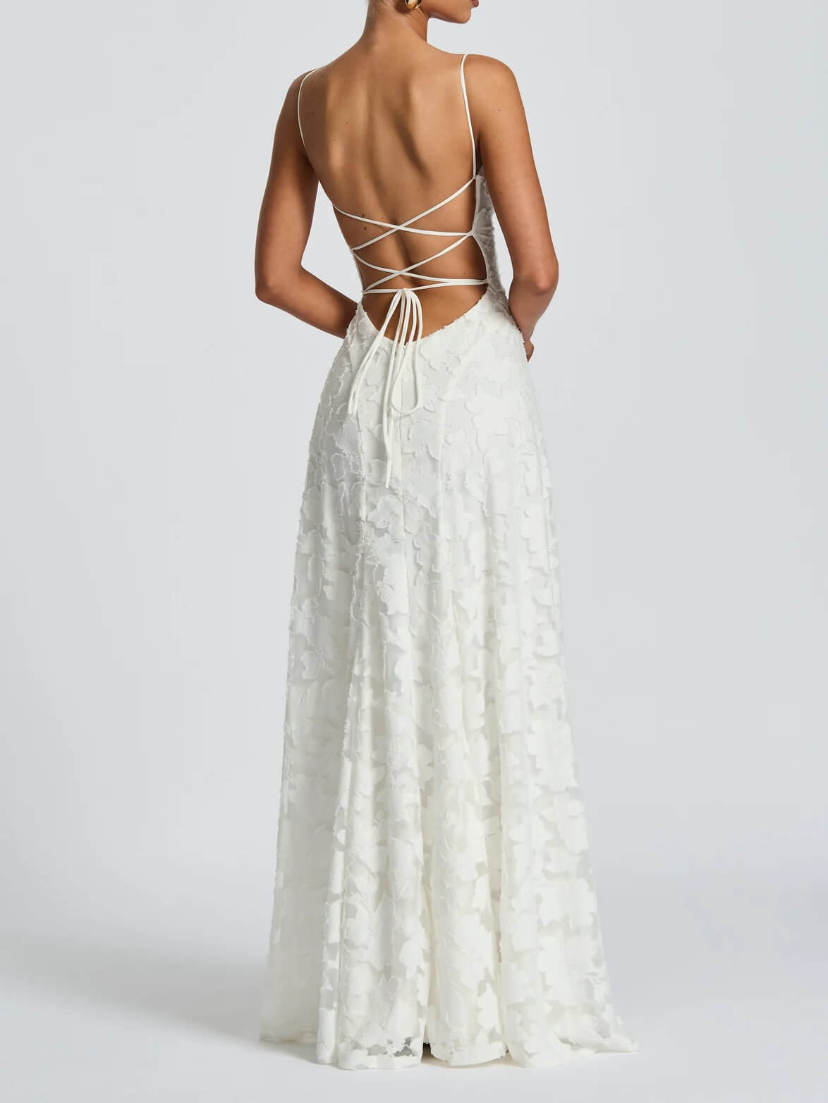 Spaghetti Strap Square Neck 3D Floral Applique A-Line Maxi Dress