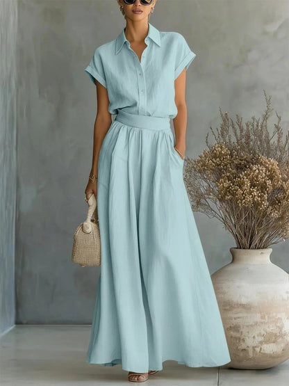 Short-sleeved Shirt Loose-fit Wide-leg Pants Set 2-piece Sets