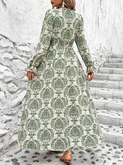 Floral Long Sleeve Square Collar Vacation And Leisure Maxi Dresses