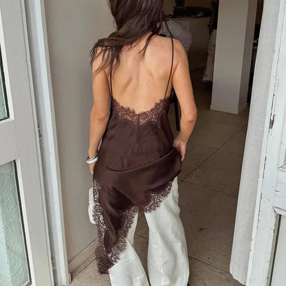 Women Satin Lace Slip Dress – Imitation Silk Lace Slit Inner Dress