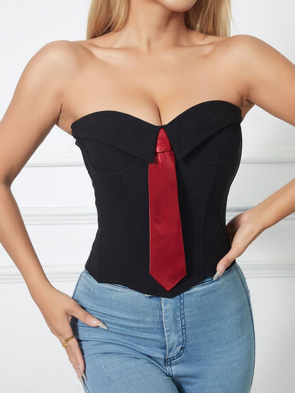 Tie Cuff Fishbone Chest Wrap Slim Waist And Sexy Tank Tops&Camis