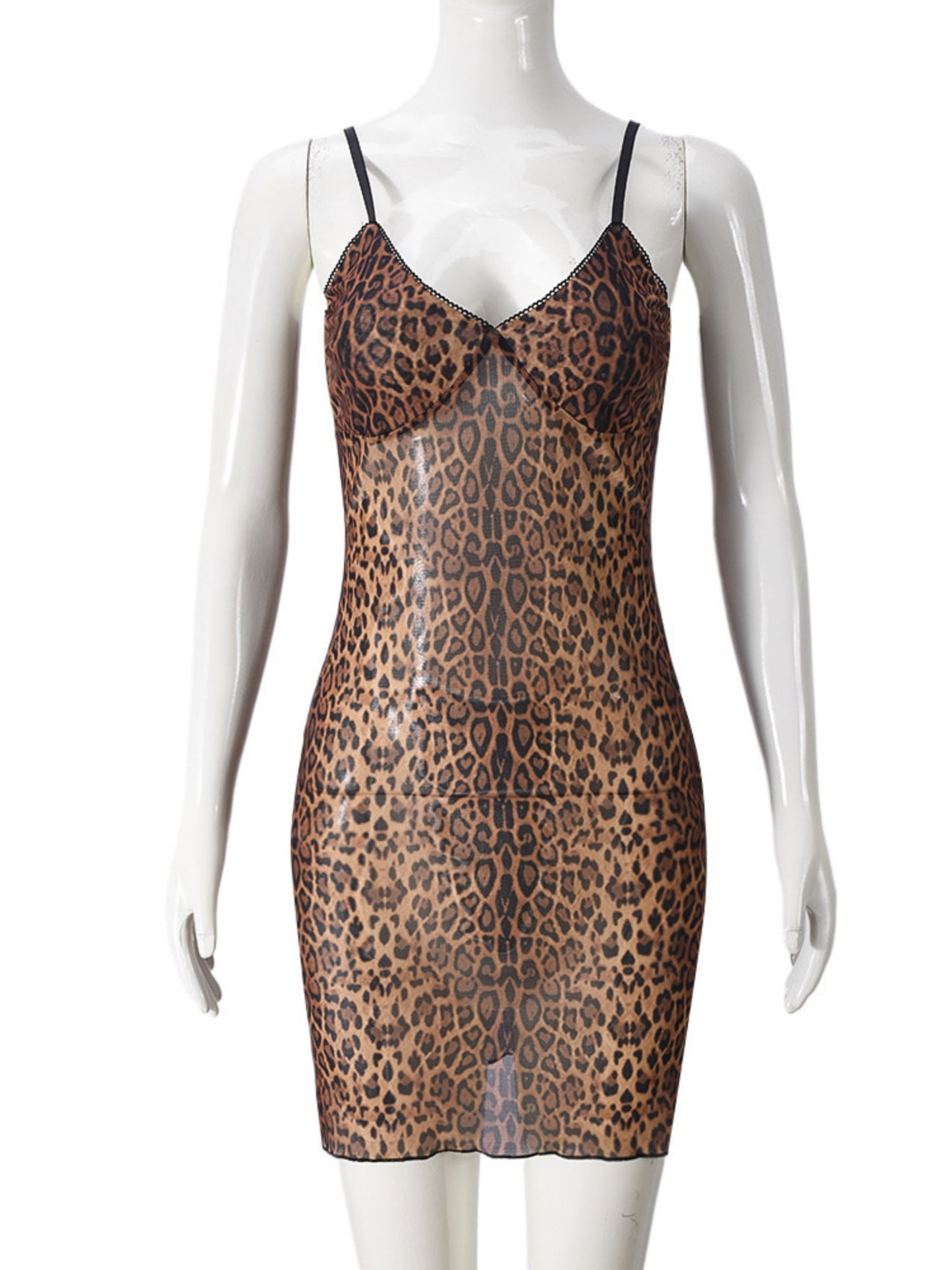 Leopard Print Perspective V-neck Suspenders Mini&Short Dresses