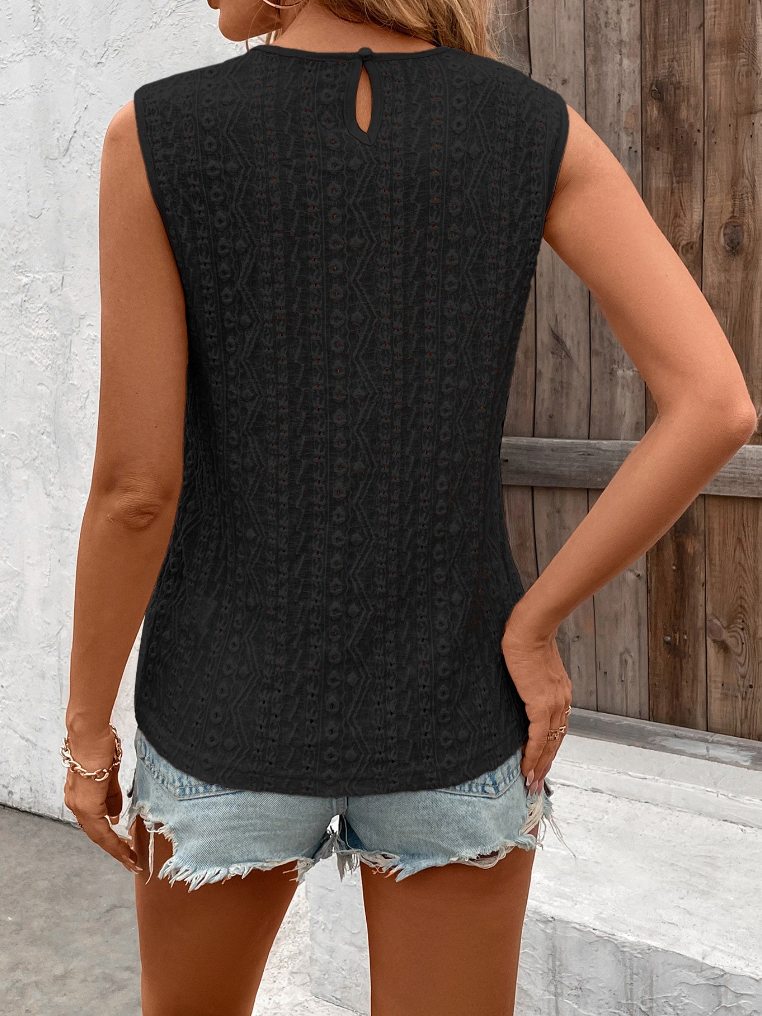 Lace Collar Hollow Out Splicing Crochet Tank Tops