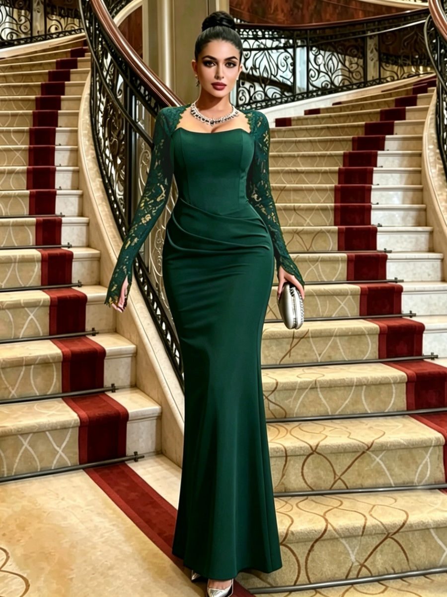 Lace Long Sleeve Wedding Banquet Formal Dress Maxi Dresses