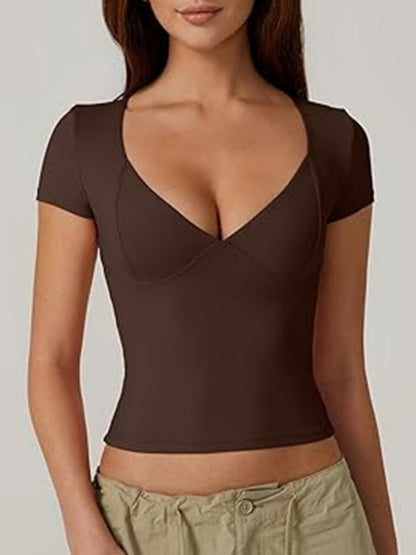 V-neck Short Sleeves Slim-fit T-shirts