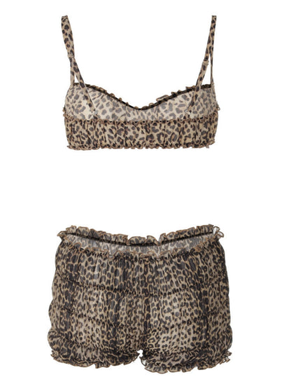 Leopard Print Lace Navel-style Tank Top Cake Shorts 2-piece Sets
