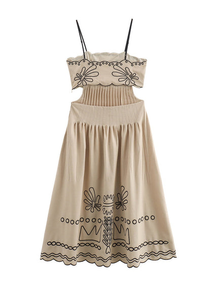 Embroidery Vacation Camisoles Bare Waist Maxi Dresses