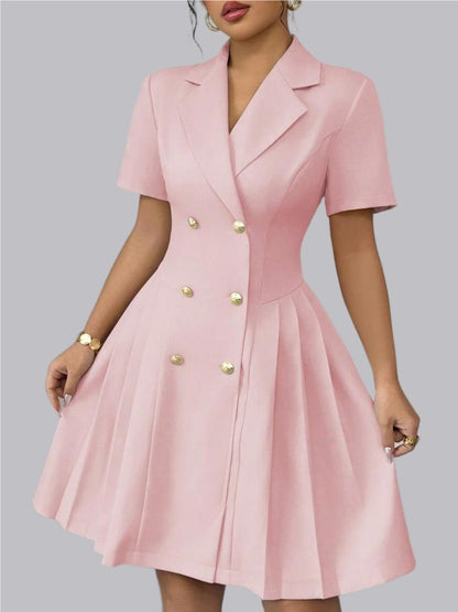 Double-breasted Lapel Short Sleeve Waist Short Suit Dress