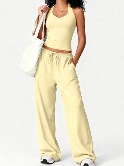 Quick-drying Halter Top Bodycon Trousers Exercise Yoga 2-piece Sets