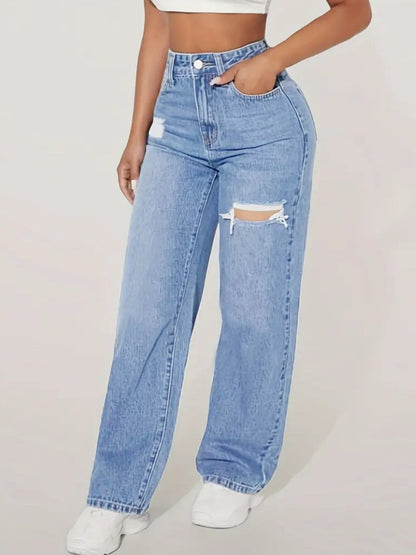 Washed Distressed Ripped Jeans