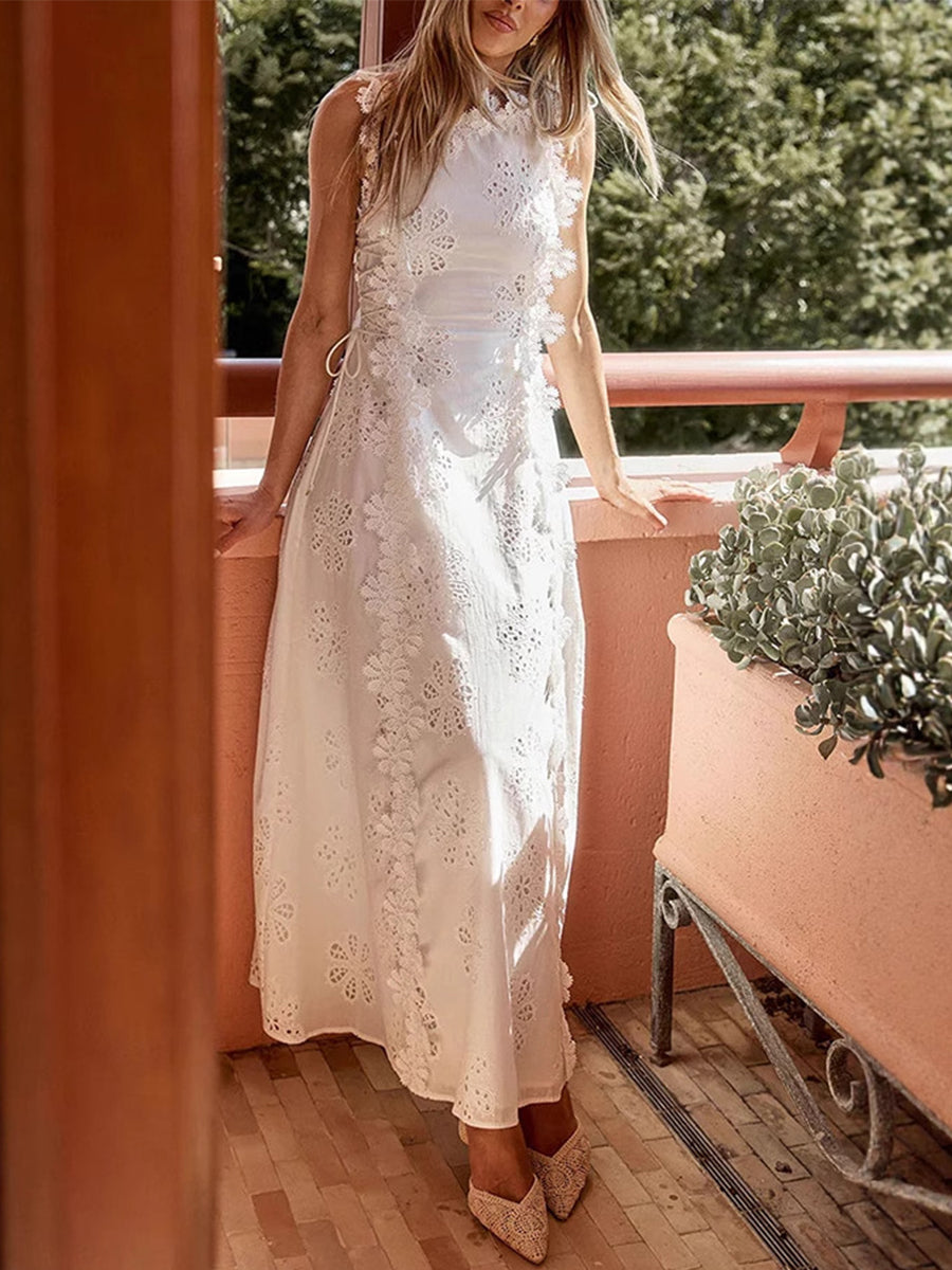 Lace Floral Etch Tie-strap Maxi