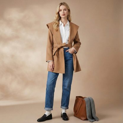 | Long Pointed Coat in Camel Hair