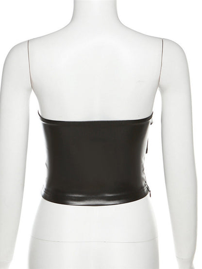 PU Leather Metal Buckle Decoration Strapless Vest