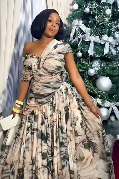 Ink Print Asymmetric Maxi Dress