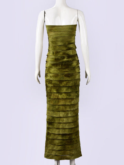 Tie-dye Splicing Strapless Backless Maxi Dresses