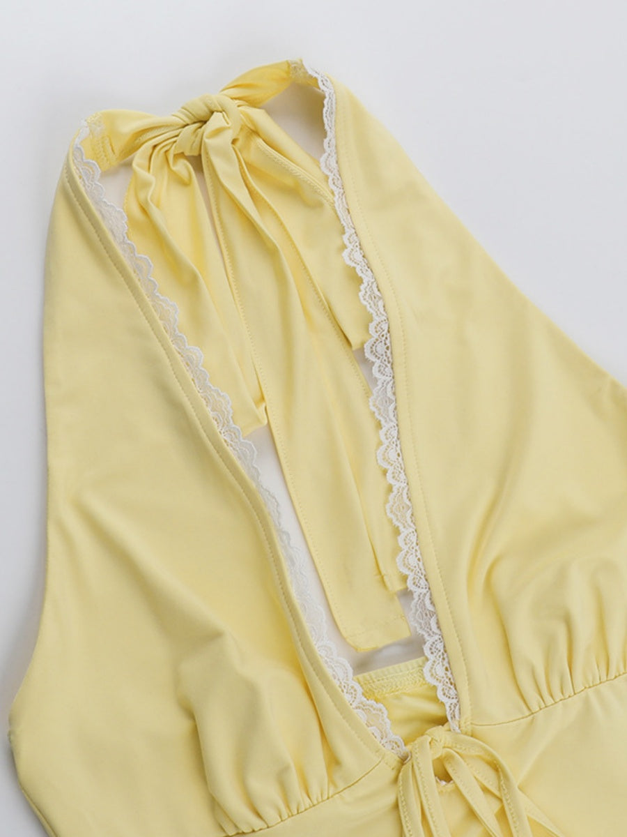 Lace-trimmed Halter Neck Vest