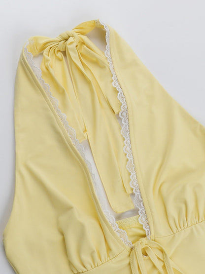 Lace-trimmed Halter Neck Vest