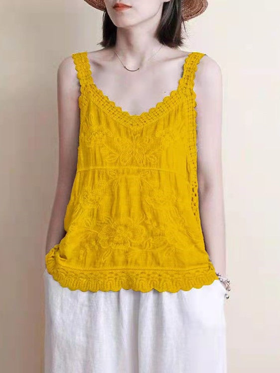 Cotton Linen Embroidered V-neck Camisole