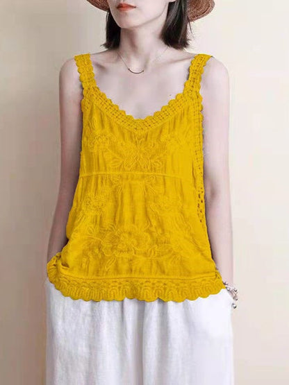 Cotton Linen Embroidered V-neck Camisole