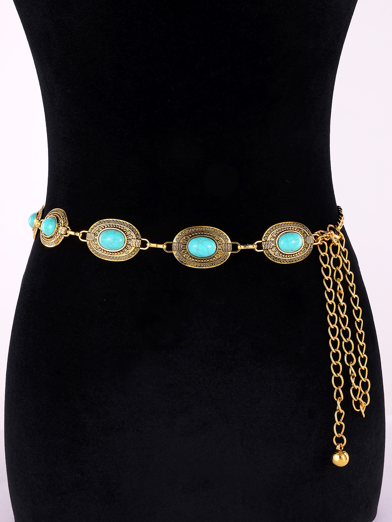 Margovil Turquoise Decorative Adjustable Metal Chain Belt