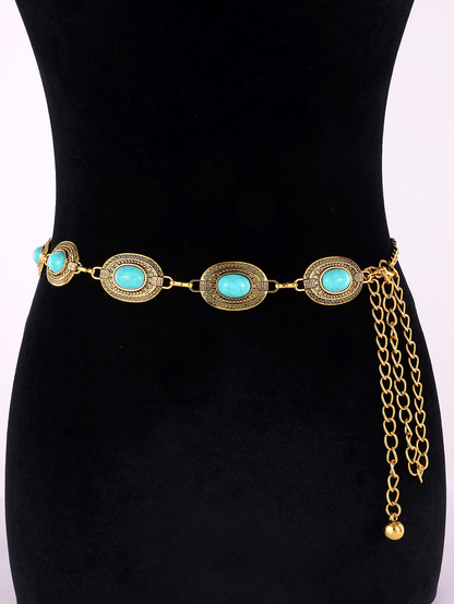 Margovil Turquoise Decorative Adjustable Metal Chain Belt