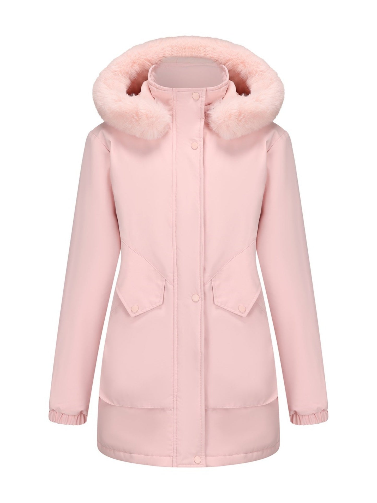With Fur Collar Hooded For Warmth Drawstring Pocket Down Jacket