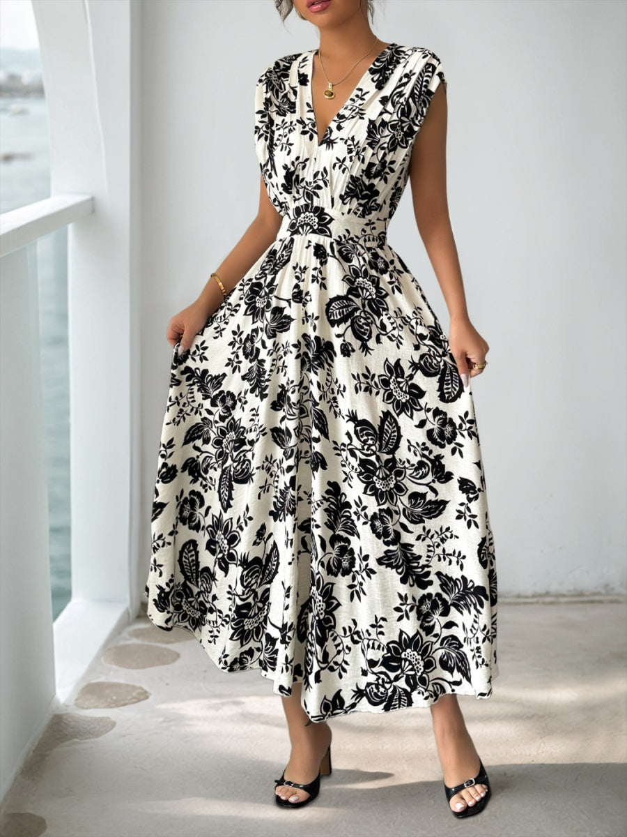 Printed V-neck Vacation Leisure Maxi Dresses