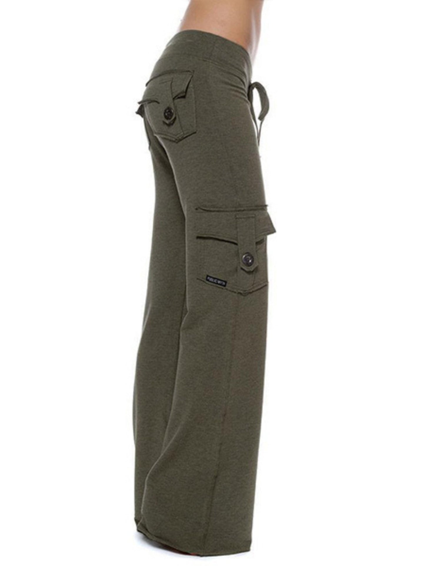 Elastic Waist Buttons Pocket Yoga Pants
