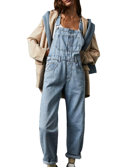 Washed Pocket Denim Overalls