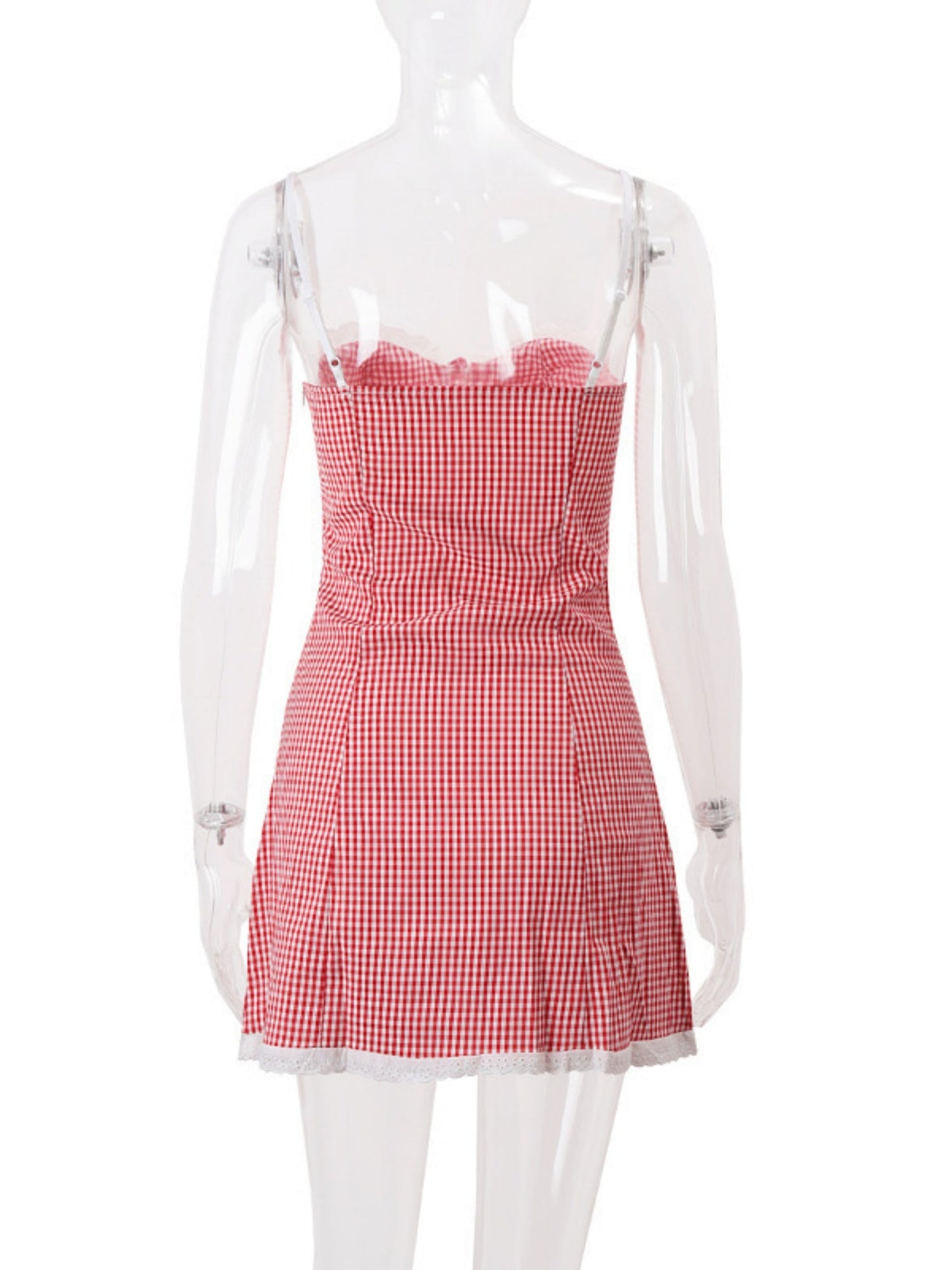 Plaid Lace Trim Camisoles Slim-fit Mini&Short Dresses