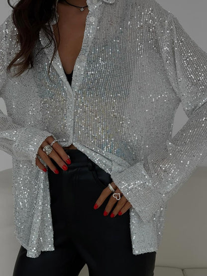 Long Sleeve Cardigan Sequins Design Shirts