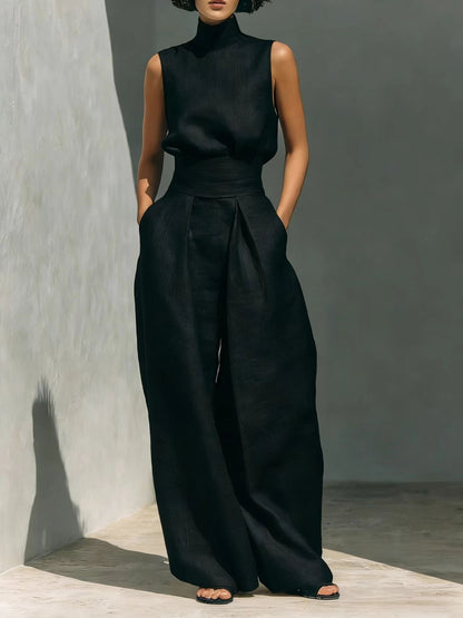 Cotton And Linen Sleeveless Trousers Casual Two-piece Set