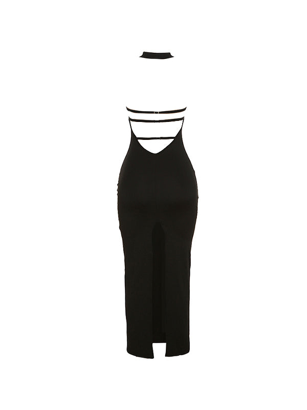 Backless Halter Thigh Split Maxi Dress