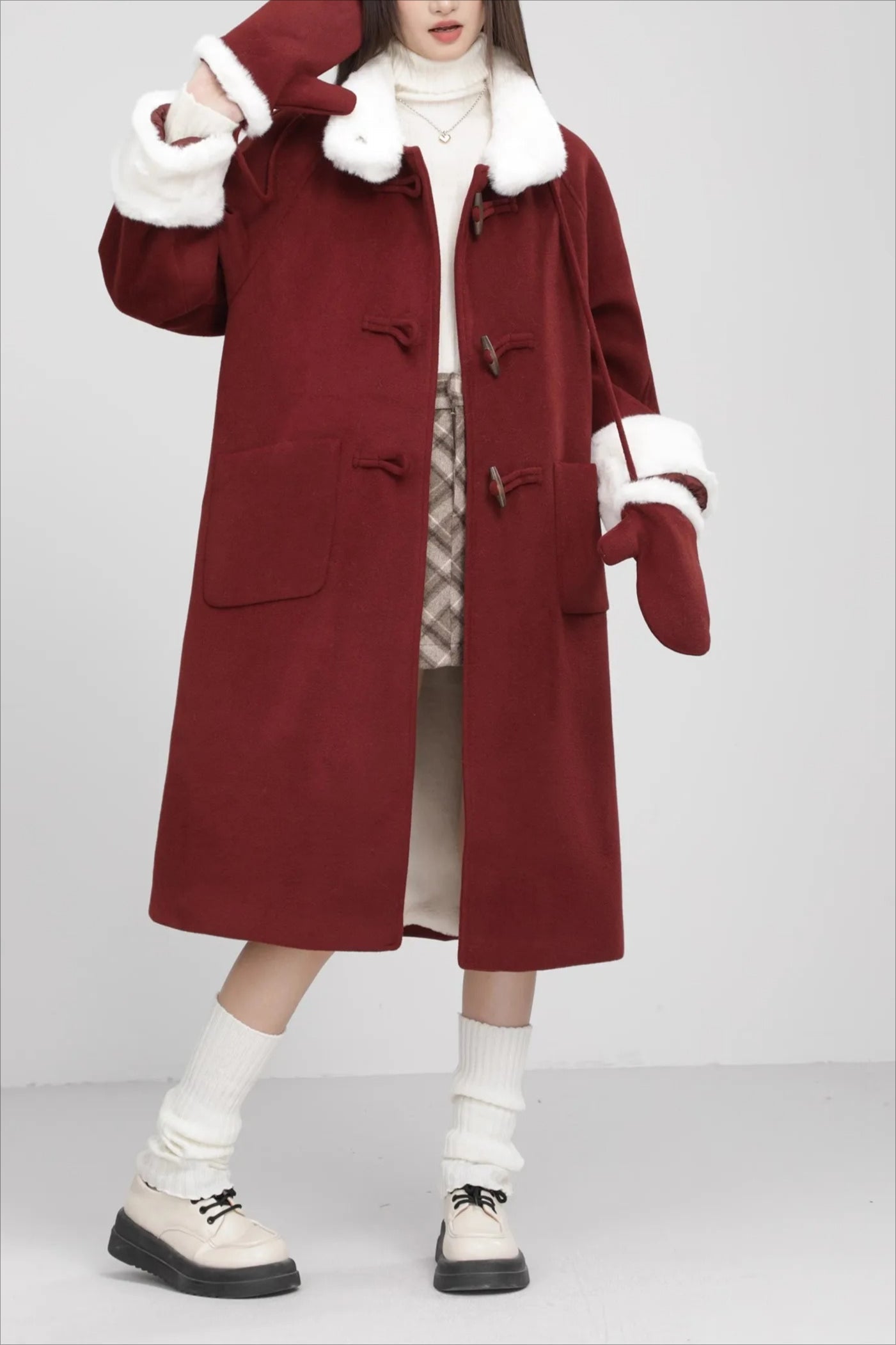 Retro Patchwork Horn Button Overcoat
