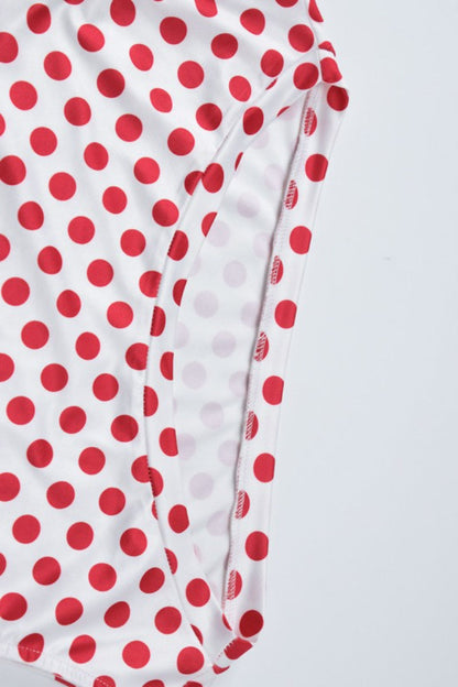 Chic Polka Dot Floral Sleeve Fitted Top Mini Skirt Set
